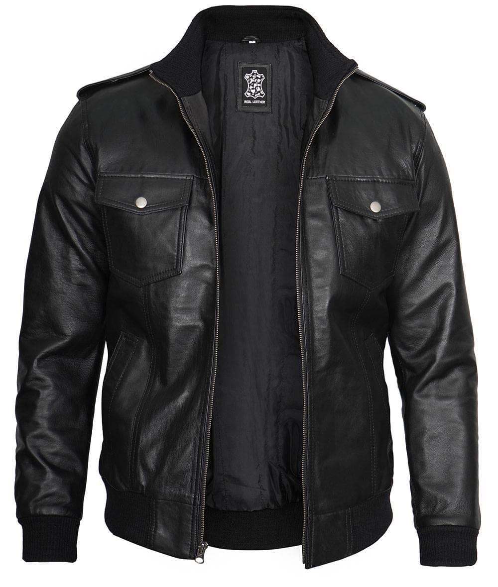 Tyler Mens Black Leather Bomber Jacket Bombers Jacket