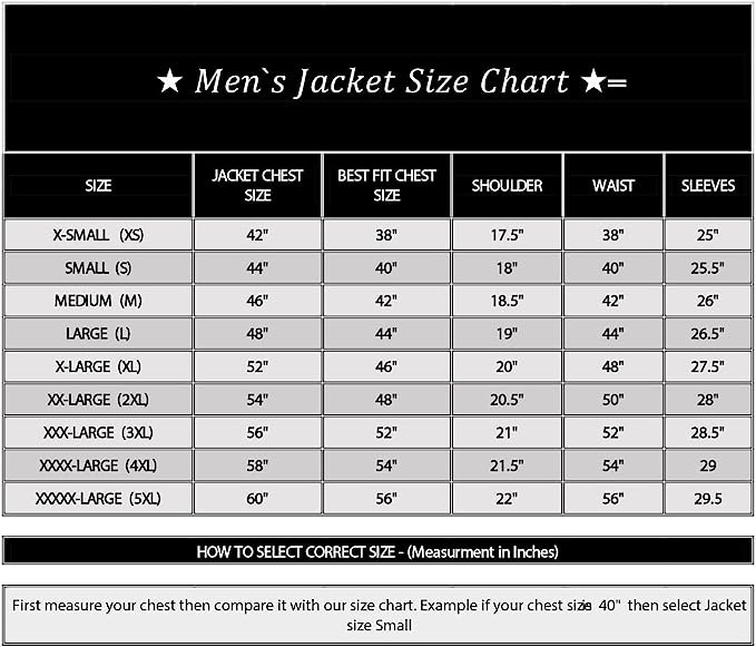 Size Guide Bombers Jacket